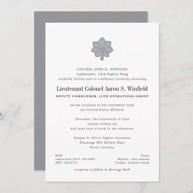 Lieutenant Colonel Military Retirement Invitation (Front/Back)