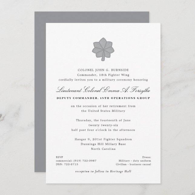 Lieutenant Colonel Military Retirement Invitation (Front/Back)