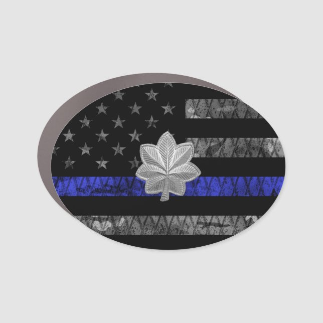 Lieutenant Colonel Thin Blue Line Distressed Flag Car Magnet (Front)
