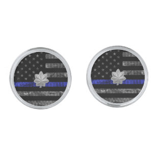 Lieutenant Colonel Thin Blue Line Distressed Flag Cufflinks