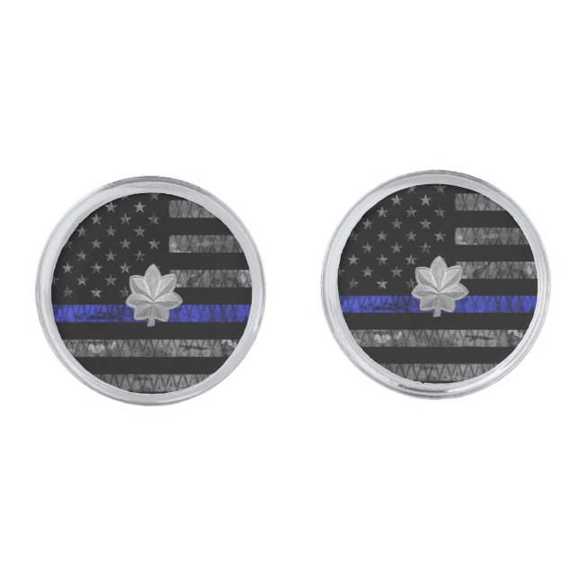 Lieutenant Colonel Thin Blue Line Distressed Flag Cufflinks (Front)