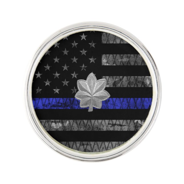 Lieutenant Colonel Thin Blue Line Distressed Flag Lapel Pin (Front)