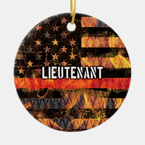 Lieutenant Firefighter Flag Ceramic Ornament