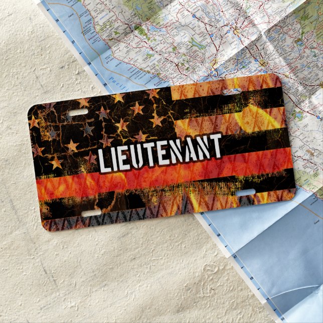 Lieutenant Firefighter Flag License Plate (In Situ)