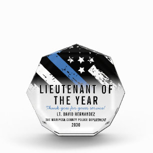 Lieutenant of the Year Police Department Blue Line Acrylic Award