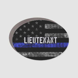 Lieutenant Thin Blue Line Distressed Flag Car Magnet