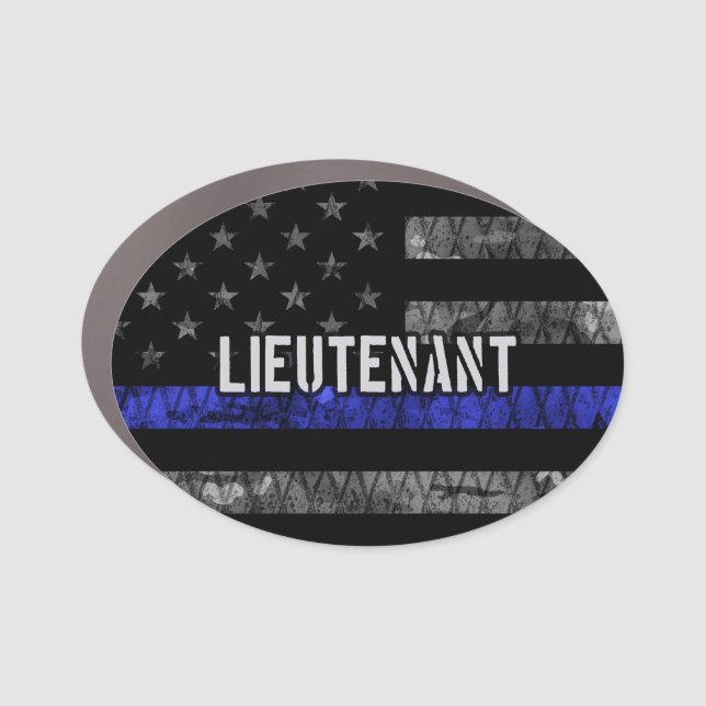 Lieutenant Thin Blue Line Distressed Flag Car Magnet (Front)