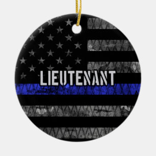 Lieutenant Thin Blue Line Distressed Flag Ceramic Ornament