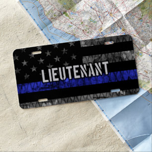 Lieutenant Thin Blue Line Distressed Flag License Plate
