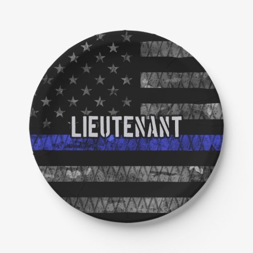 Lieutenant Thin Blue Line Distressed Flag Paper Plates