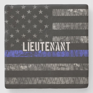 Lieutenant Thin Blue Line Distressed Flag Stone Coaster