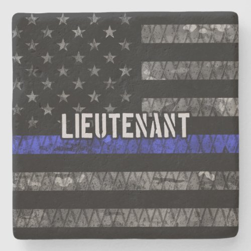 Lieutenant Thin Blue Line Distressed Flag Stone Coaster