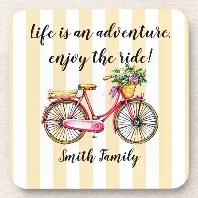 Life Adventure Bicycle Custom Beverage Coaster (Front)