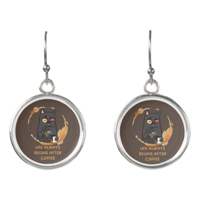 life always begin after coffee earrings (Front)