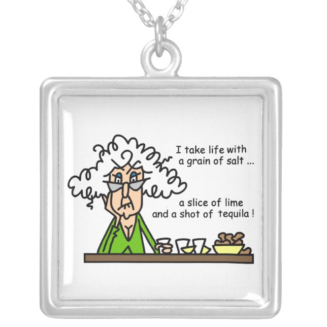 Life and Tequila Humor Silver Plated Necklace (Front)