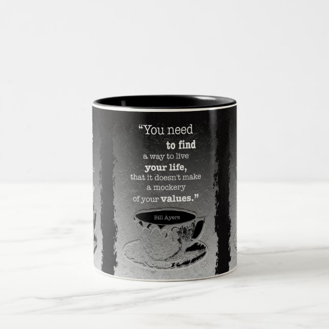 Life and Values, Illustrated Existentialism quote Two-Tone Coffee Mug (Center)