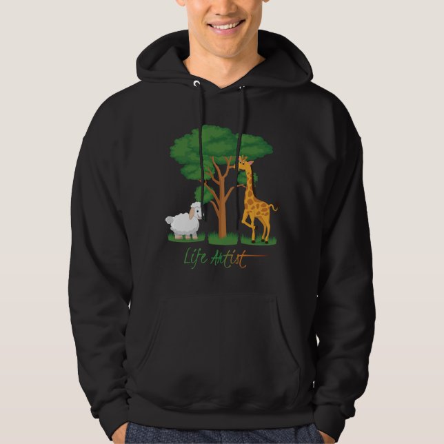 Life Artist: Funny Sheep Meme, w/ Giraffe, Acacia Hoodie (Front)