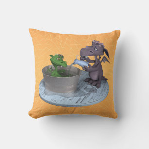 Life as a little dragon: bath time throw pillow