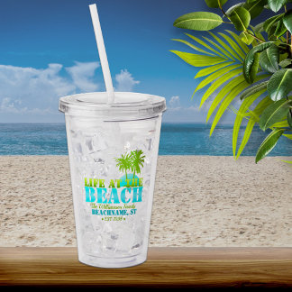 Life at The Beach Cool Aqua Lime Personalized Acrylic Tumbler