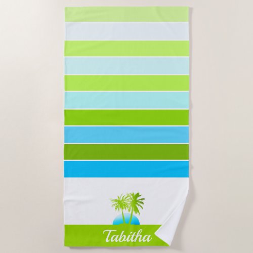 Life at The Beach Cool Aqua Lime Personalized Beach Towel - Fun, summery, tropical beach theme design