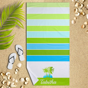 Life at The Beach Cool Aqua Lime Personalized Beach Towel