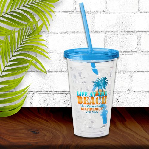 Life at The Beach Cool BlueOrange Personalized Acrylic Tumbler