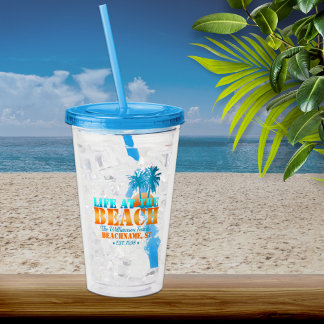 Life at The Beach Cool Blue/Orange Personalized Acrylic Tumbler