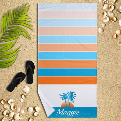 Life at The Beach Cool BlueOrange Personalized Beach Towel