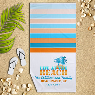 Life at The Beach Cool Blue/Orange Personalized Beach Towel