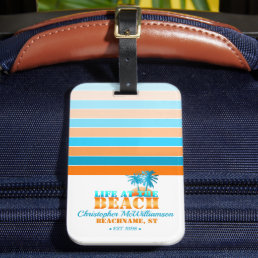 Life at The Beach Cool Blue/Orange Personalized  Luggage Tag