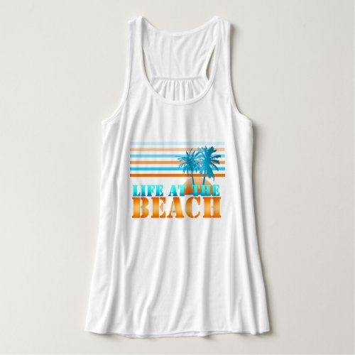 Life at The Beach Cool Blue/Orange Tank Top - A fun palm tree design in cool tropical beach colors.