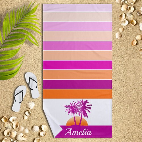 Life at The Beach Cool Sunset Pink and Orange Beach Towel