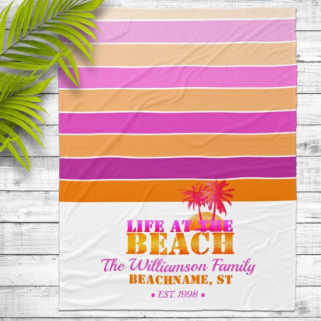 Life at the Beach Hot Pink & Orange Fleece Blanket (Creator Uploaded)