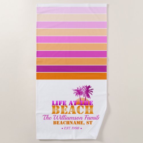 Life at the Beach Personalized Beach Towel - Fun, summery, tropical beach theme design