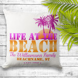 Life at the Beach Personalized Pink & Orange Throw Pillow<br><div class="desc">Fun,  summery,  tropical beach theme design</div>