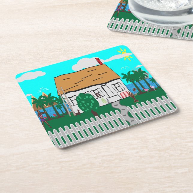 Life At The Beach Square Paper Coaster (Angled)