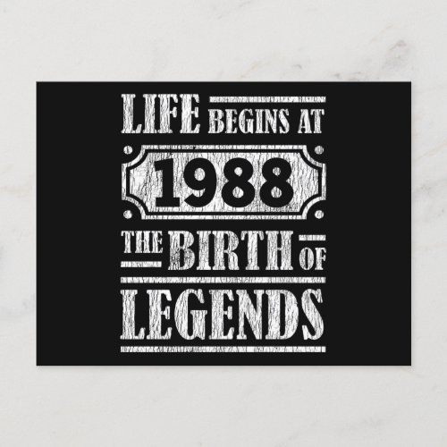 Life Begins 1988 The Birth Of Legend 34th Birthday Postcard
