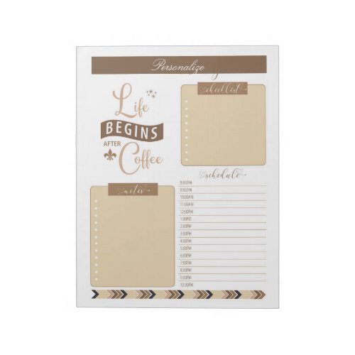 Life Begins After Coffee Quote Daily Planner To Do Notepad