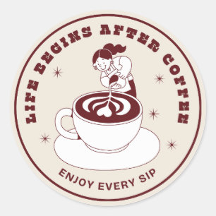 Life Begins After Coffee Retro Badge Sticker