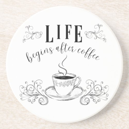 Life Begins After Coffee Sandstone Coaster