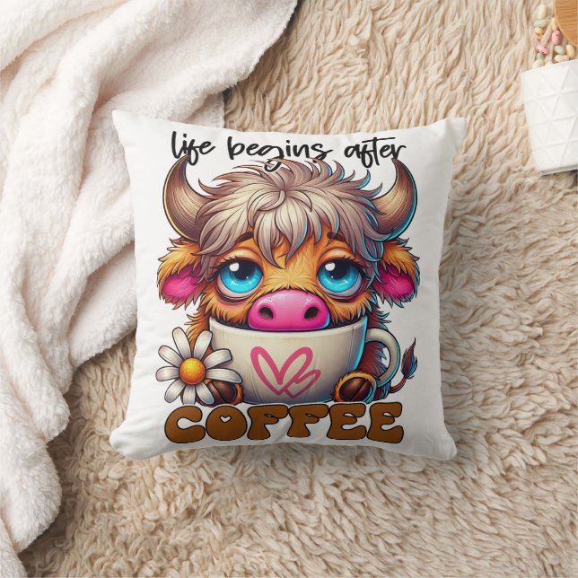 Life Begins After Coffee  Throw Pillow (Blanket)