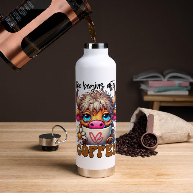 Life Begins After Coffee  Water Bottle (Coffee (Rotated))