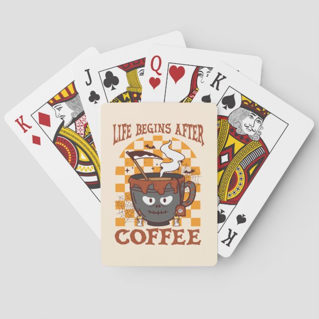 Life Begins After Coffee – Witchy Halloween Poker Cards (Back)