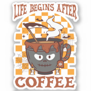 Life Begins After Coffee – Witchy Halloween Sticker