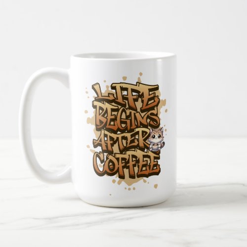 Life Begins After Coffee With Kawaii Cat  Coffee Mug