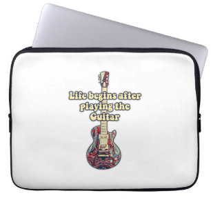 Life begins after playing the guitar. retro color laptop sleeve