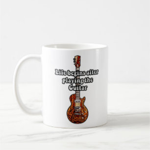 Life begins after playing the guitar. retro colors coffee mug