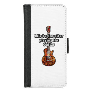 Life begins after playing the guitar. retro colors iPhone 8/7 wallet case