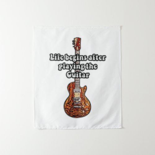 Life begins after playing the guitar retro colors tapestry