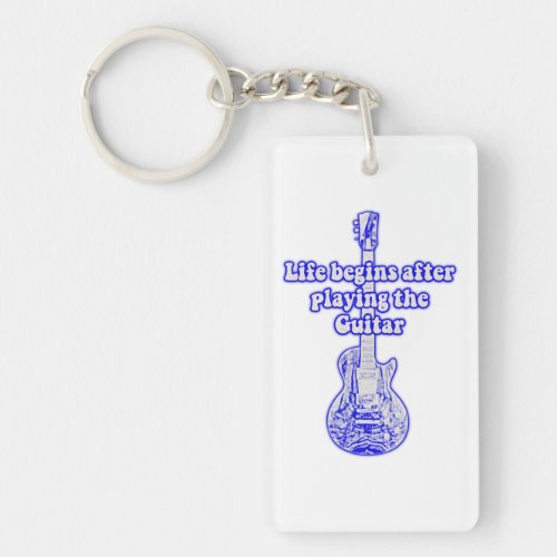 Life begins after playing the guitar vintage blue keychain